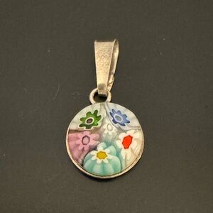 Blissful Millefiori Springtime Floral Silver and Glass Pendant